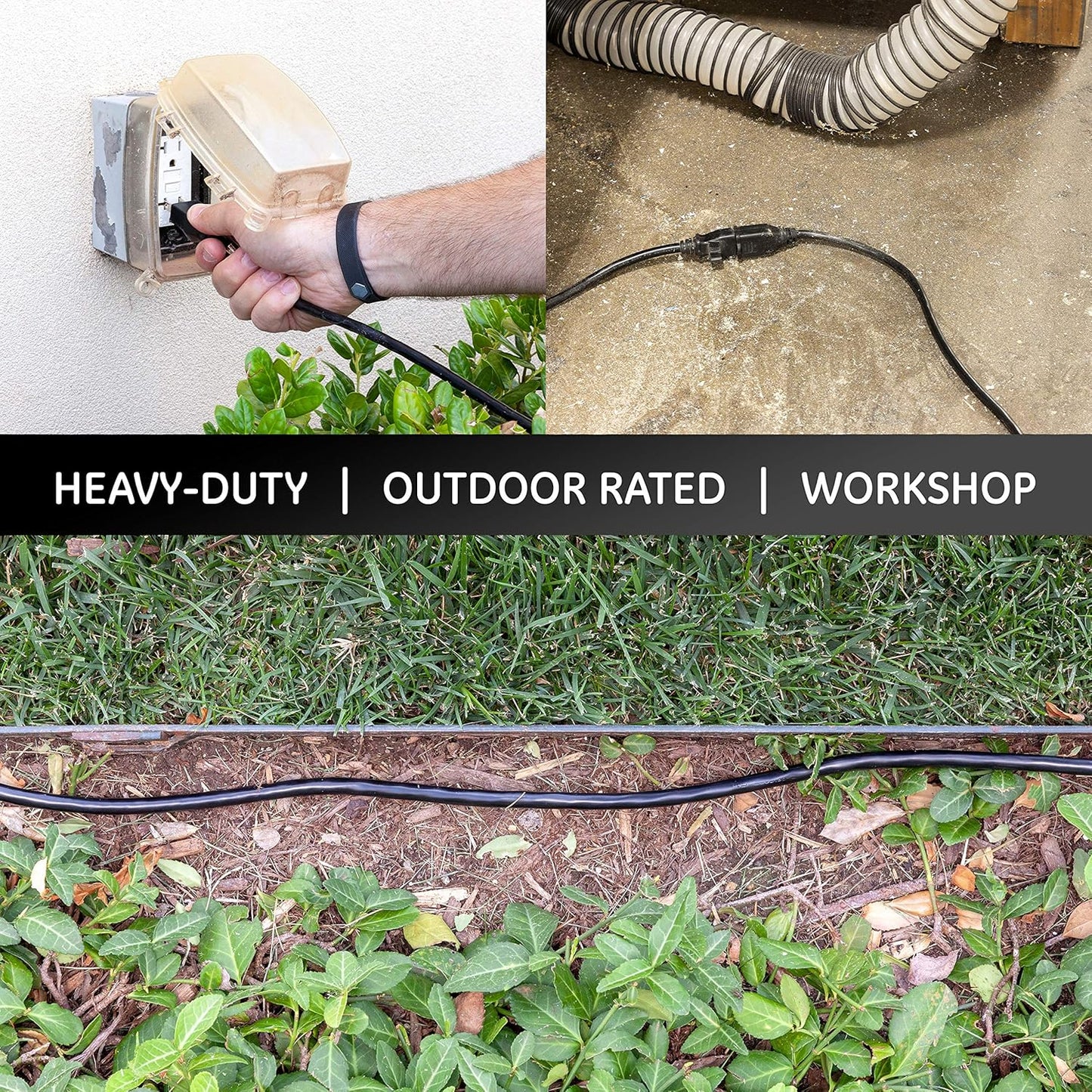 Outdoor Extension Cord, 15 Ft, Heavy Duty Extension Cord, Double Insulated, Grounded, 16 Gauge, 3 Prong Extension Cords, General Purpose Long Extension Cord, UL Listed, Black, 36824